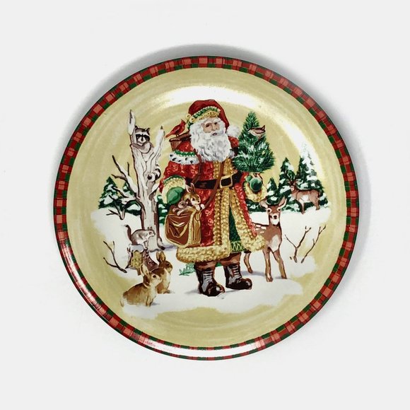 Set Of 3 Noble Excellence Woodland Santa Salad Plates - Picture 5 of 8